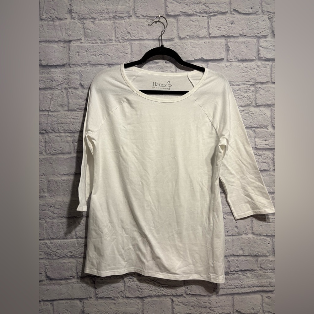 Hanes Women's Classic White Long Sleeve Tee Large